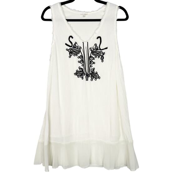 En Creme Cream Large L VNeck Embroidered Embellished Sleeveless A Line Dress - Picture 1 of 9